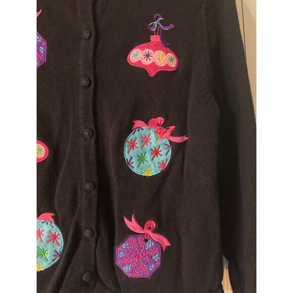 J. Khaki Black Girls Size 14 Christmas Sweater with Ornaments - Picture 3 of 4